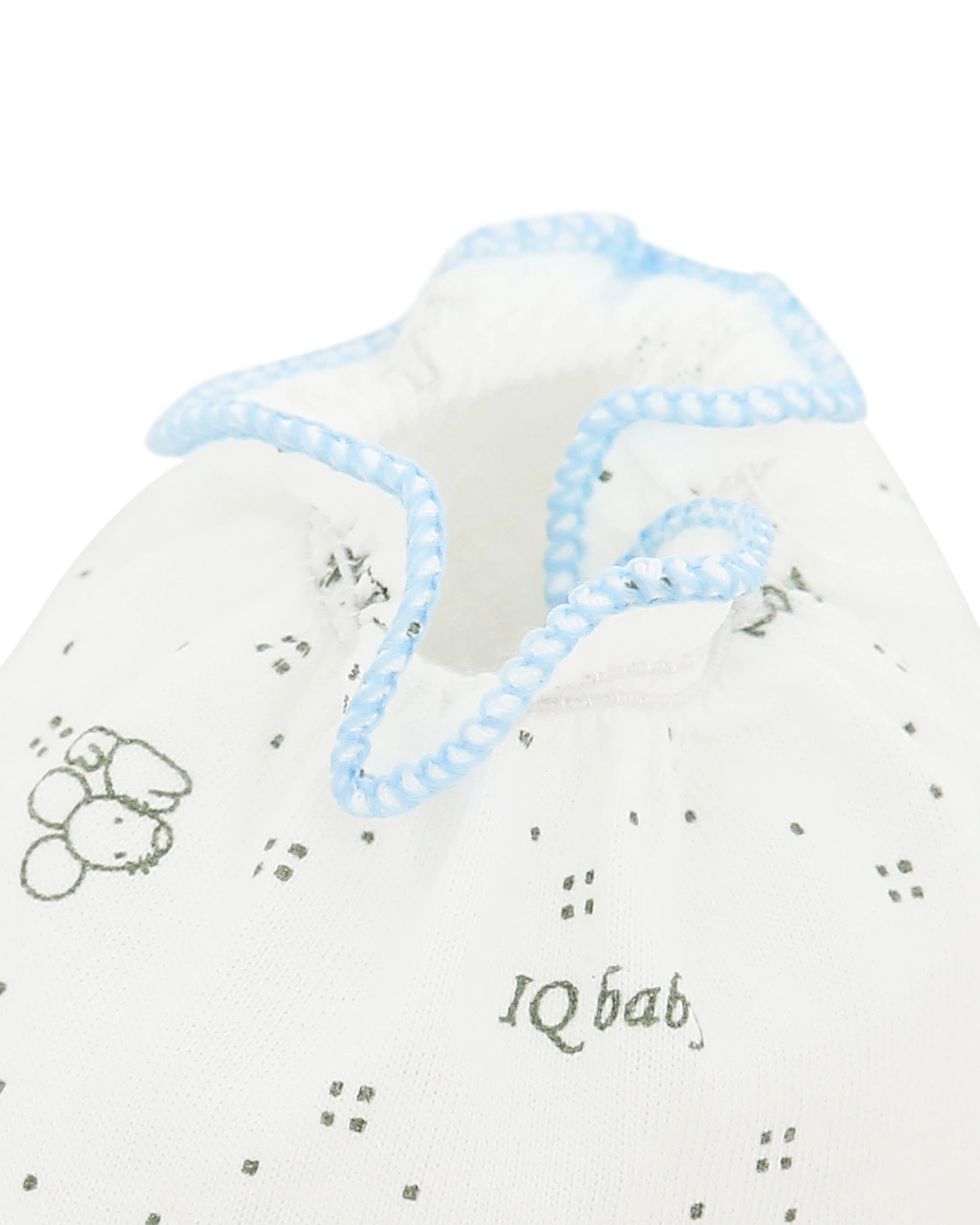 Bộ bao tay, bao chân in thú, viền xanh IQ Baby màu trắng (0 - 3 tháng) 8